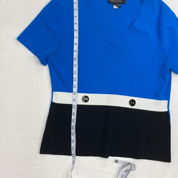 Cable & Guage SZ XL Summer Knit in Blue Black White Short Sleeves Color Blocking - Picture 7 of 12